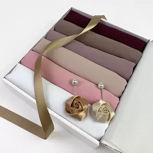 Luxury Mailer Box Shawl Hijab Scarves Custom Shipping Cardboard Packaging Boxes Scarf Set Chiffon Hijab Pin Gift Box