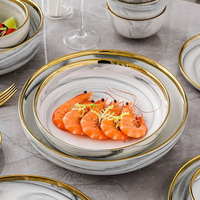 Service de vaisselle en porcelaine marbrée gris et rose avec bordure dorée 2025, ensembles de vaisselle pour le petit-déjeuner, vaisselle en céramique de luxe pour la cuisine et la maison