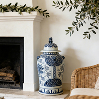 Pot à gingembre chinois de style antique bleu et blanc avec motif de dragon peint à la main, motif floral décoratif pour la maison, cadeau pour un ami