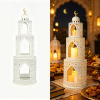 Ensemble de 3 lanternes de mosquée empilables en fer, couleur personnalisée, porte-bougie islamique, croissant de lune, décoration de centre de table pour le Ramadan