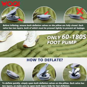 Colchón inflable para acampar Woqi 200x140x6cm ultraligero con almohada y bomba integradas para 1-2 personas, uso en exteriores - Product Image 4
