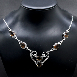 Élégant collier en quartz fumé marron pour femme Bijoux de foi faits à la main en argent 925 pour occasions spéciales - Product Image 1