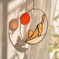 YAPPIE Ensemble de sous-verres en vitrail Art Déco Chat Noir et Lune Croissante, Attrape-soleil Pont Arc-en-ciel, Cadeau commémoratif 10x10x1cm Anniversaire