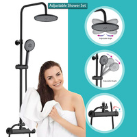 Ensemble complet de robinet de douche à effet pluie mural noir mat avec 4 fonctions pommeau de douche à haute pression