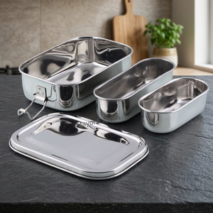 Sustainable Eco-Friendly Rectangle Stainless Steel 2-Layer Lightweight Easy-Clean Lunch <b>Box</b> Detachable Snack Cups <b>Storage</b> <b>Bins</b> - Product Image 3