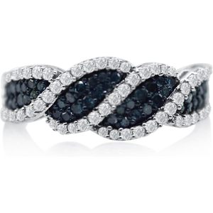 แหวนเพชร Jewelspaark เงินแท้ 925 สีขาวและสีน้ำเงิน ทรงกลมเจียระไนบริลเลียนท์ 1.23 กะรัต ดีไซน์ลายคลื่น สำหรับผู้หญิง ไซส์ US 10 - Product Image 1