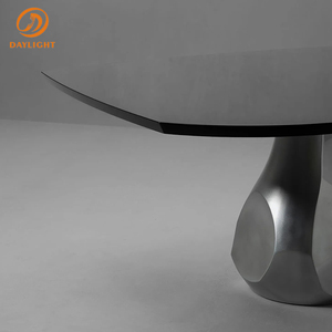Tavolo da Pranzo Moderno <span class=keywords><strong>in</strong></span> Stile Guangdong con Gambe <span class=keywords><strong>in</strong></span> Metallo Argento e Piano <span class=keywords><strong>in</strong></span> <span class=keywords><strong>Legno</strong></span>, Forma Quadrata o Rettangolare - Product Image 5