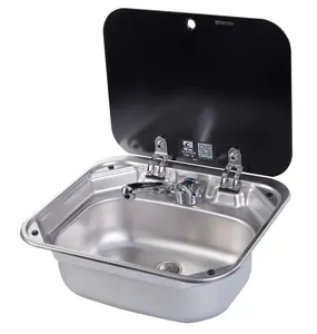 Yacht Boat Camper Motor home RV Caravan Stainless Steel Basin Sink dometic style with Tempered Glass Lid 420*370*145mm GR-586