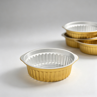 Barquette alimentaire ronde en aluminium doré, de qualité alimentaire, résistante au four, jetable, avec couvercle transparent compatible PET