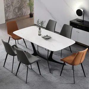 Tavolo da pranzo bianco minimalista moderno per 4 con tavoli da pranzo da tavolo rettangolari in pietra sinterizzata