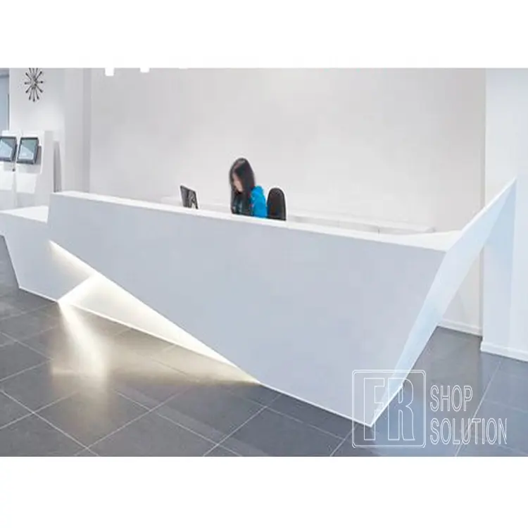 Custom Modern Wood Led Salon Gym Shop Cash Counter Hotel Salon Spa White Reception Desk for Sale