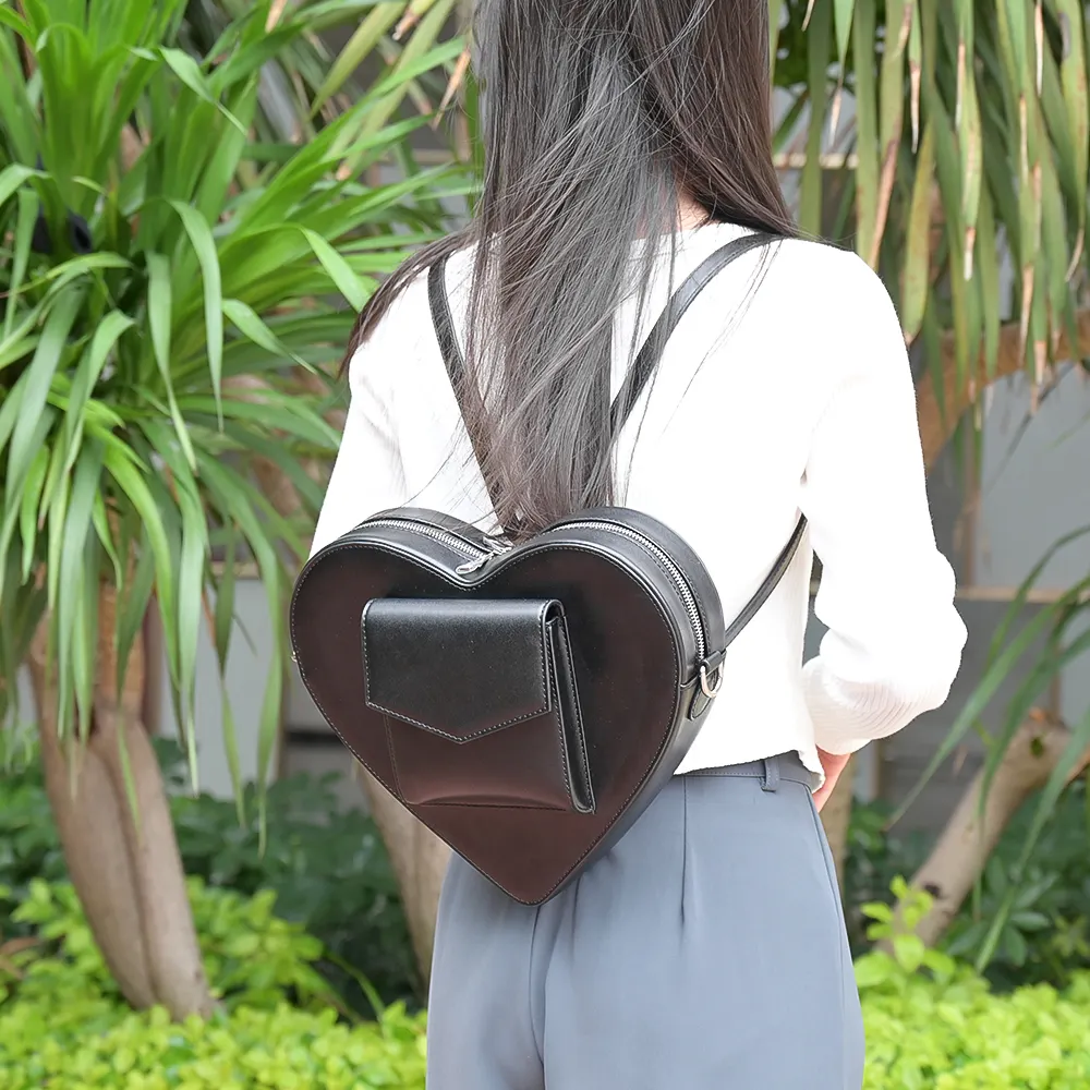 High Quality Heart Shaped Leather Backpack Rucksack College School Crossbody Bag Backpack For women