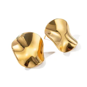 Vintage 18k Gold Pleated Stainless Steel Earrings Jewelry Women Trendy Abstract Texture Stud Earrings Wholesale
