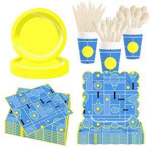 DAMAI Tennis Ball Theme <b>Blue</b> and Yellow Disposable <b>Dinner</b> Tableware <b>Set</b> Paper Plate Napkin Party Tableware <b>Set</b> for Party Decor - Product Image 1