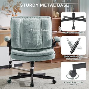 Criss Cross Legged Office <b>Chair</b> with Flip-Up <b>Back</b>&Dynamic Airbag Lumbar <b>Support</b>, Wide Seat Desk <b>Chair</b>, Flip-Up Arms with Wheels - Product Image 6