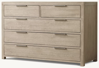 Commode à 5 tiroirs en bois massif de style européen moderne, finition chêne vieilli, pour chambre et salon, meuble de rangement avec tiroirs larges pour la maison