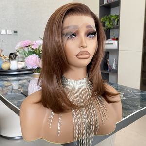 Peluca sintética sin pegamento color marrón cobrizo, 13x4 HD, resistente al calor, corte bob corto con ondas, pre-estilizada, 10 pulgadas, para mujeres negras - Product Image 6