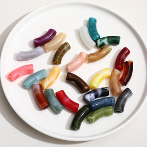 Marble Swirl Tube Beads Large Hole Acrylic Crescent <b>Spacer</b> Beads Multicolor Tortoise Pattern for DIY Bracelet Jewelry Making - Product Image 1