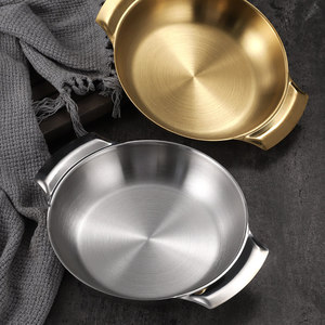 Assiette creuse en acier inoxydable 304 dorée à double anse pour servir les aliments - Product Image 2
