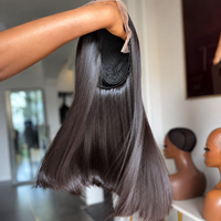 Perruque de luxe en cheveux humains lisses et soyeux, noire naturelle, sans colle, avec dentelle frontale pré-épilée, haute densité, en cheveux vierges pour femmes