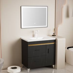 Nouveau produit <span class=keywords><strong>Homedesign</strong></span> préféré des clients armoire de salle de bain en acier inoxydable vasque en céramique et miroir LED vanité de salle de bain - Product Image 1