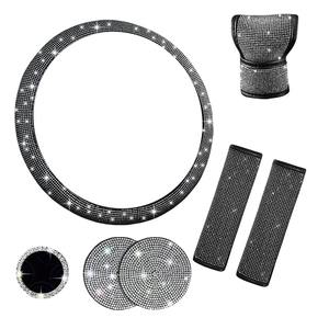 Wholesale Versatile Car Interior Protection <strong>Pink</strong> Rhinestone <strong>Seat</strong> Belt <strong>Covers</strong> and Cup Coaster PU Leather for Daily Commutes - Product Image 2