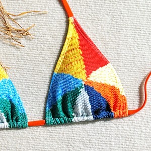 Nuevo bikini de tela con burbujas de estilo europeo y americano, sexy, con tiras múltiples, de color sólido, traje de baño de dos piezas para la playa. - Product Image 3