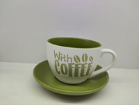 Ensemble tasse et soucoupe en céramique émaillée colorée, design minimaliste sérigraphié, vaisselle compatible micro-ondes et lave-vaisselle, vente chaude