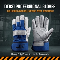 Gants de travail DT61 en cuir de vachette pleine fleur, antidérapants, résistants aux perforations, doublés en coton, épaissis, texture intégrale, pour la construction industrielle