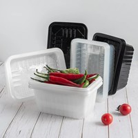 Barquette jetable transparente noire en PP thermoscellable pour salade, viande fraîche, fruits, fruits de mer, emballage, capacité 600g