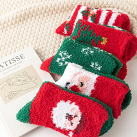 Chaussettes douillettes en polaire corail, chaussettes de Noël, sapin de Noël, Père Noël, femme, automne et hiver, épaisses et chaudes