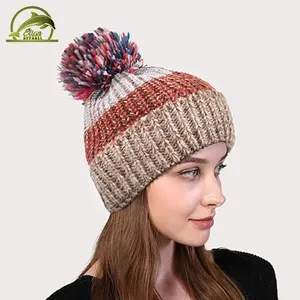 Inverno Venda Quente Nova Chegada Super Popular Novo Design malha pescador mulheres Acrílico Malha Beanie Com Pom Pom Beanie Hat