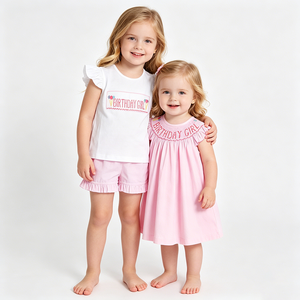 Vestidos de Verano de Algodón Orgánico con Estampado Personalizado para Cumpleaños, Ropa Casual para Hermanas, Venta al Por Mayor, Ropa de Fábrica Linda - Product Image 1