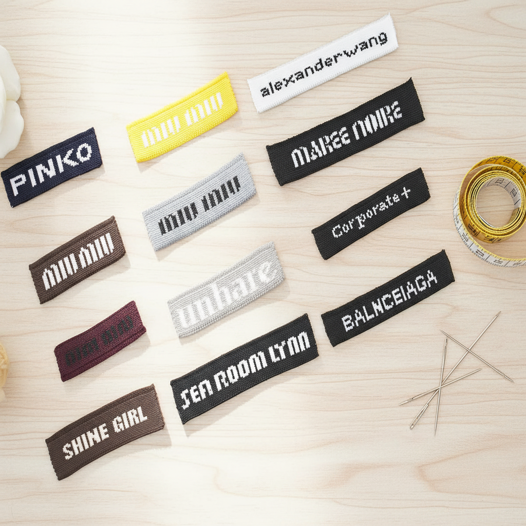 Custom Brand Name Logo Garment Hem Damask Fabric Woven Label For Clothing Labels