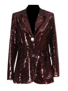 Veste de costume pour femme, tendance, nouvelle collection été, design à sequins tissés solides TP10, bouton carré, col en V - Product Image 5