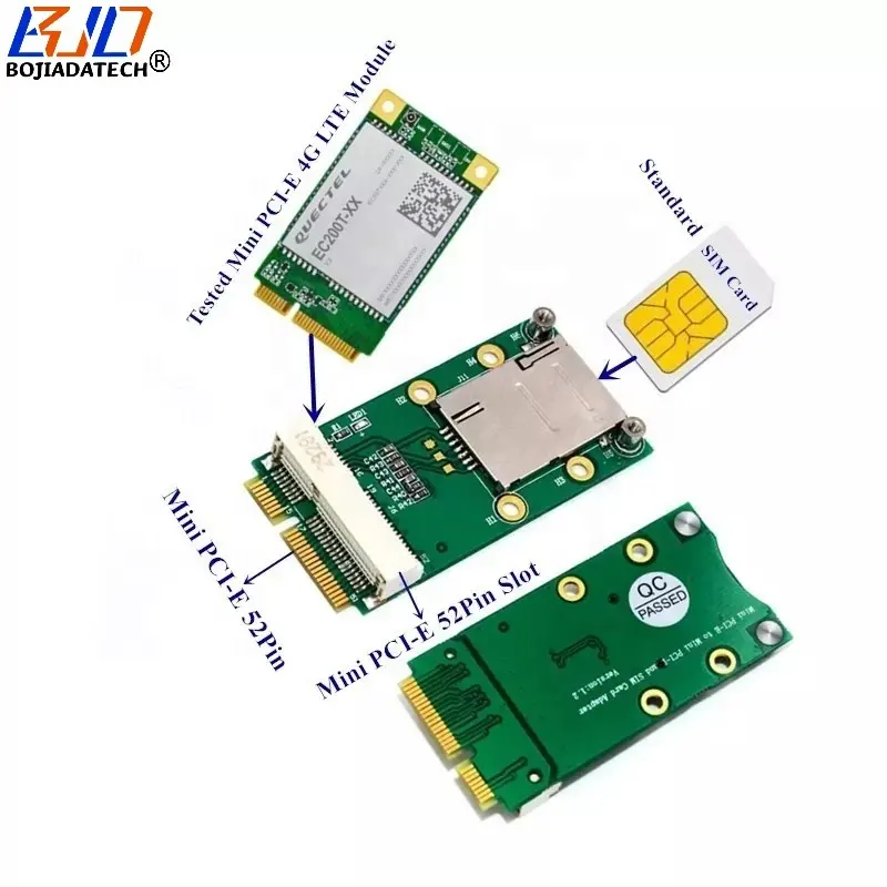 Carte Riser adaptateur sans fil Mini PCIe vers Mini PCI-E 52PIN avec 1 emplacement SIM pour modem GSM WWAN 3G 4G LTE