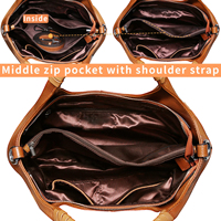 Sac à main fourre-tout pour femme en cuir PU souple marron grande capacité, fond plat, multi-poches, coutures apparentes