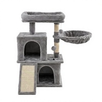 Arbre à chat à trois niveaux en gros avec double niche, poteau à gratter en sisal, tour à chat en peluche à monter soi-même pour chats d'intérieur OEM
