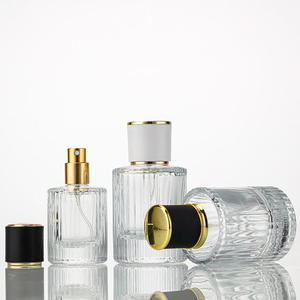Luxury 30ml 50ml Empty Perfume Glass <b>Bottles</b> Cylindrical Stripe Shape with Crimp Sprayer Fine <b>Mist</b> Cosmetic Packaging - Product Image 1