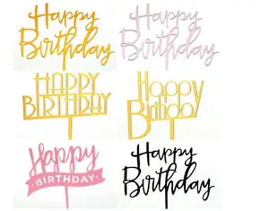 Hot sale cake decorating supplies gold acrylic birthday decoration happy birthday cake topper