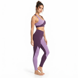Ensemble de yoga à carreaux pour femmes, fabrication professionnelle, respirant, élastique, vêtements de fitness, logo, leggings extensibles à la taille, nouvelle arrivée - Product Image 4