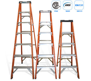 Échelle à <span class=keywords><strong>marches</strong></span> en fibre de verre double face robuste à prix avantageux, certifiée EN131, capacité de charge de 375 lb pour entrepôt, école - Product Image 2