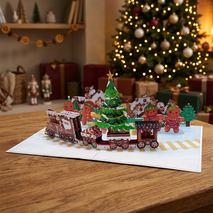 Wholesale Customized 3D Pop <b>Christmas</b> Card Gingerbread <b>Train</b> Handmade Laser Cut Offset Printed Paper Crafts Holiday Greeting - Product Image 2