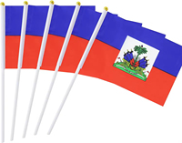 Drapeaux haïtiens à agiter à la main 100 % polyester de haute qualité, personnalisés pour événements et festivals, vente en gros, produits haïtiens personnalisés pour les élections 2027