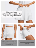 Jupe de tennis plissée pour femme, taille haute, avec short intégré, jupe évasée de golf, poche, respirante, pour le yoga, la gym, la course à pied