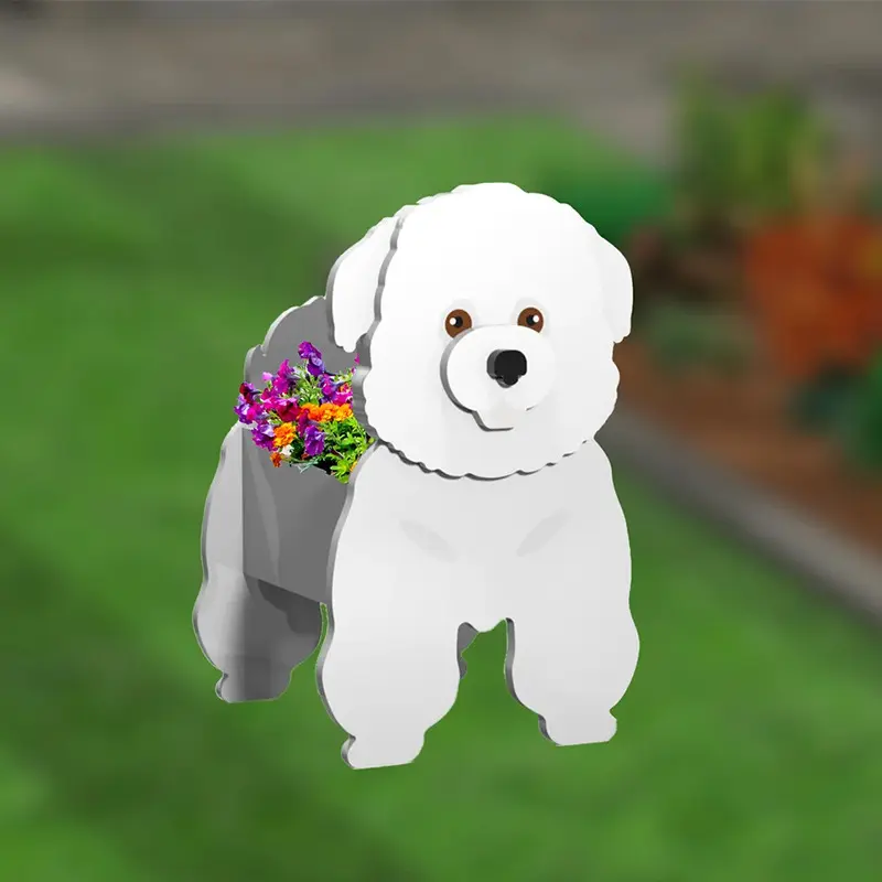 Decorazione del giardino di dimensioni personalizzate 2024 cartone animato animale cane pianta di plastica vaso di fiori all'aperto vasi di fiori e fioriera