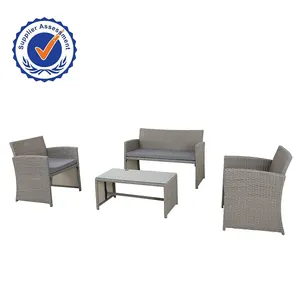 Conjunto de móveis para pátio, 4 peças, sofá de pátio moderno ao ar livre, pátio ratran, conjunto de bistro