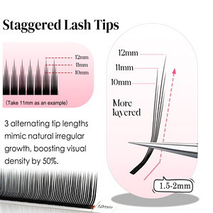 CoMango Extensions de cils Flora les plus vendues, faites à la main, courbure J, longues, naturelles, en PBT coréen, effet éventail facile pour un <span class=keywords><strong>maquillage</strong></span> floral - Product Image 2