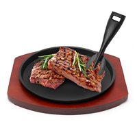 Plaque de cuisson classique en fonte écologique pour grillades, barbecue et sizzler, avec plateaux en bois