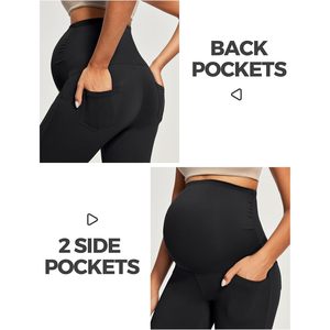 Pantalon de maternité pour femme, taille haute, extensible, coupe droite, avec poches, respirant, pour la grossesse et le travail - Product Image 5